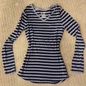 Striped Long Sleeve Top - Navy and Gray